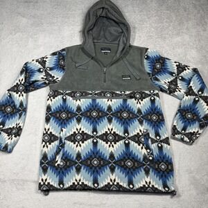 Free‎ Nature Fleece Hoodie Mens XS Blue Grey Southwestern Aztec 1/4 Zip Pullover